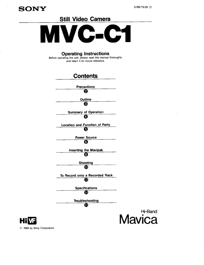 Image de la première page du manuel de l'appareil MVC-C1