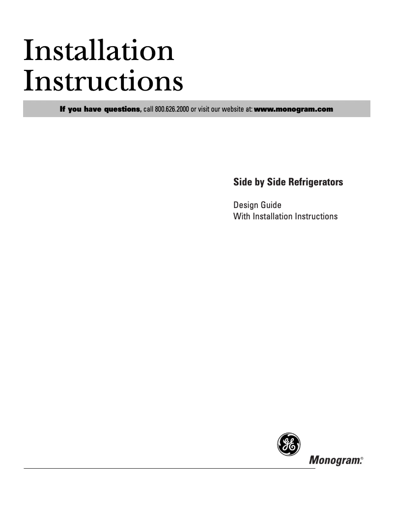 Page n°1 - Guide d'installation GE ZISS420DRSS