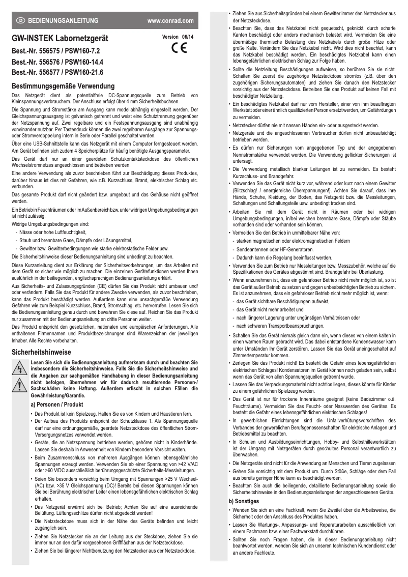 Page 1 de la notice Manuel utilisateur GW Instek PSW160-14.4