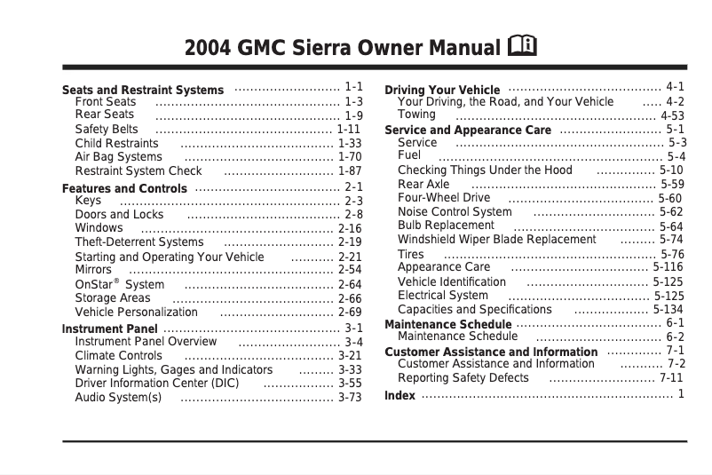 Page 1 de la notice Manuel utilisateur GMC Sierra 2500 Crew Cab (2004)