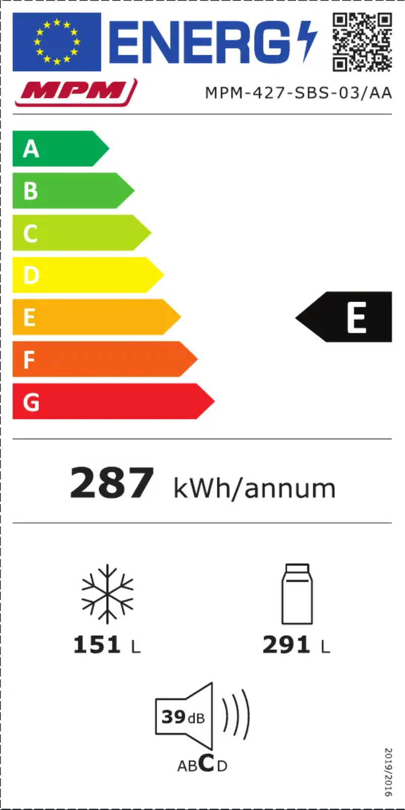 Page 1 of the manual Energy Label MPM MPM-427-SBS-03