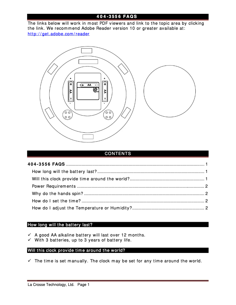 Page 1 de la notice FAQ La Crosse Technology 404-3556
