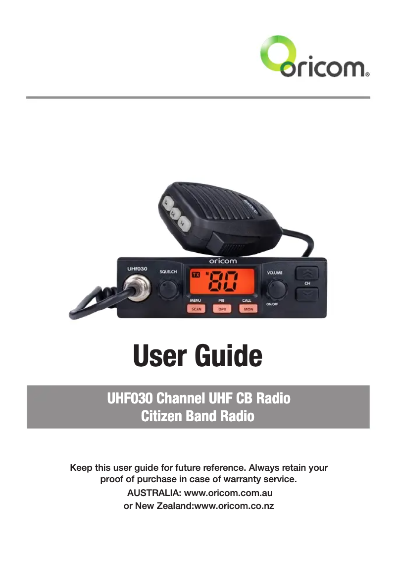 Page n°1 - Manuel utilisateur Oricom UHF030