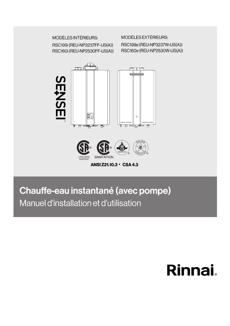 Page 1 de la notice Guide d'installation Rinnai RSC160iP