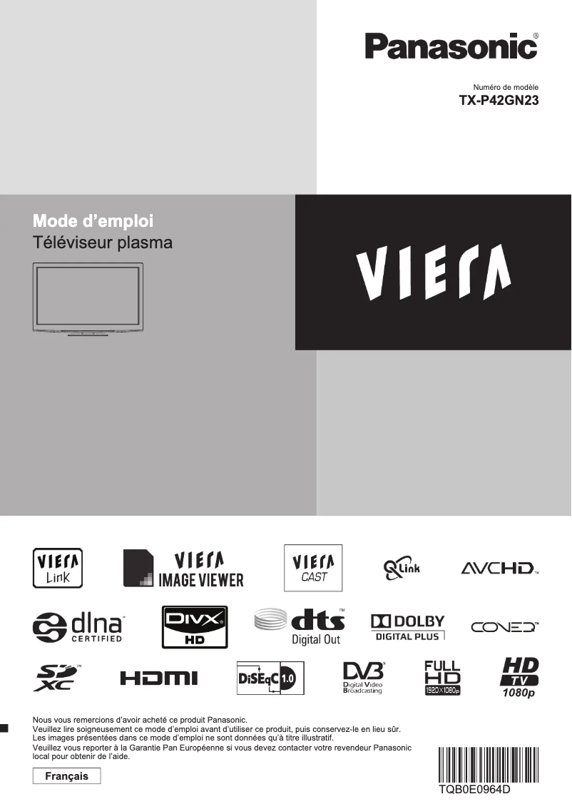 Page 1 de la notice Manuel utilisateur Panasonic TX-P42GN23