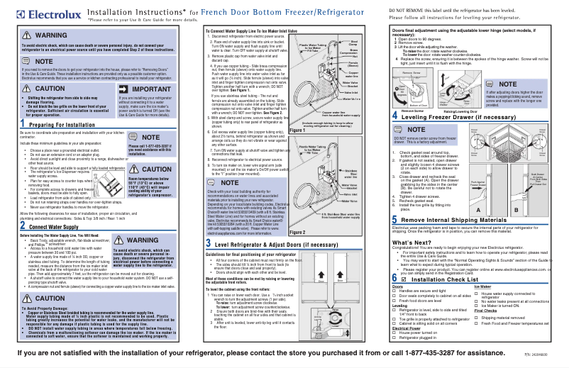 Page 1 de la notice Guide d'installation Electrolux E23BC68JSS