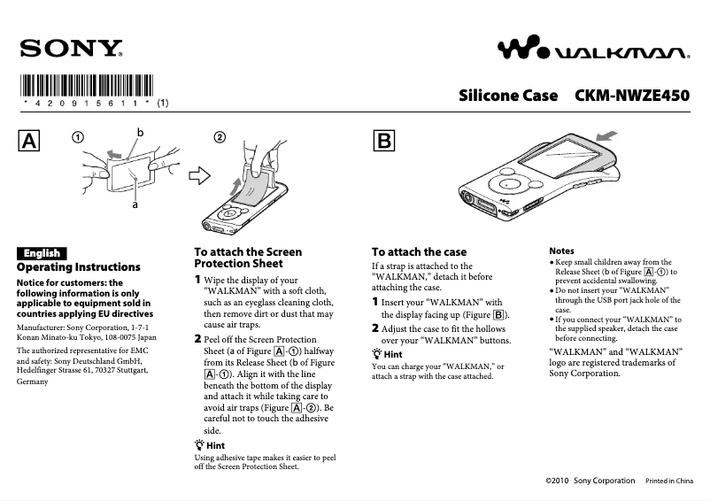 Page n°1 - Manuel utilisateur Sony CKM-NWZE450