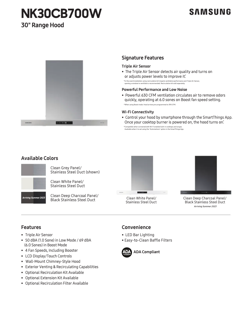 Page n°1 - Fiche technique Samsung NK30CB700W12