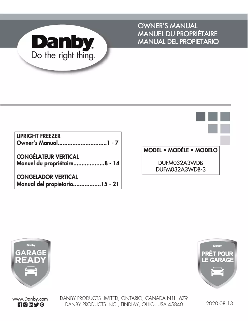 Page n°1 - Manuel utilisateur Danby DUFM032A3WDB