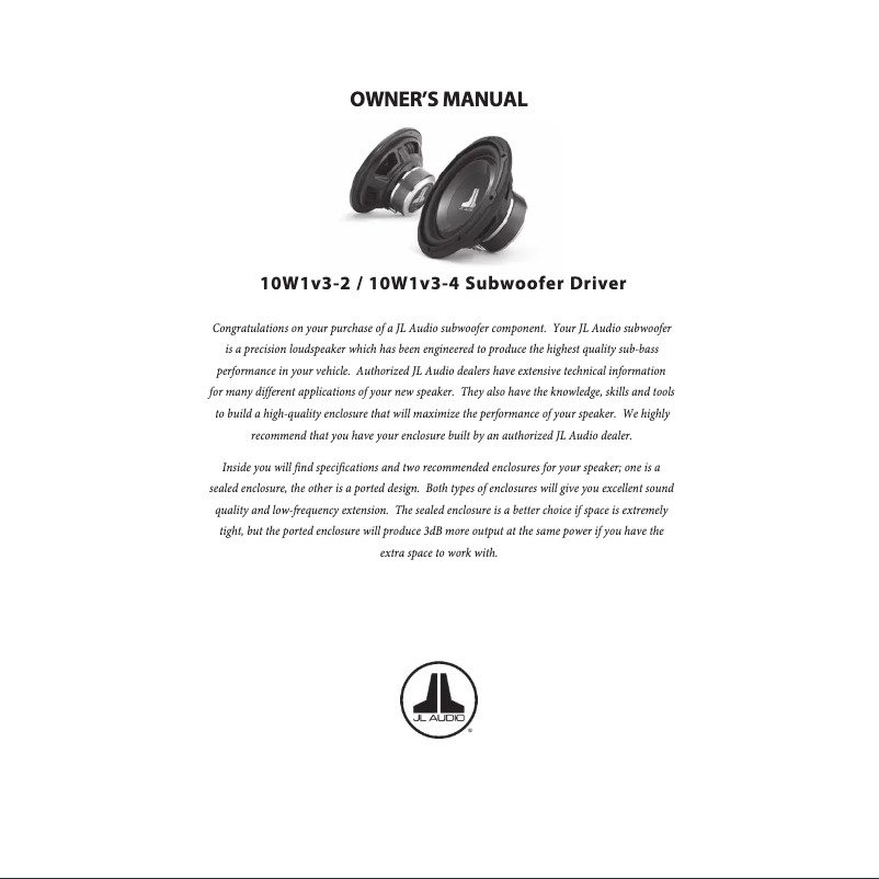 Page 1 de la notice Manuel utilisateur JL Audio 10W1v3