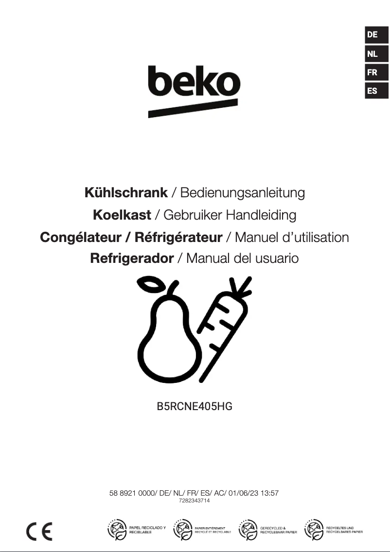 Page 1 de la notice Manuel utilisateur Beko B5RCNE405HG