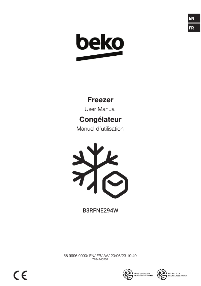 Page 1 de la notice Manuel utilisateur Beko B3RFNE294W