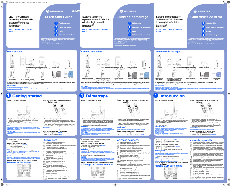 Page n°1 - Manuel utilisateur Motorola B803