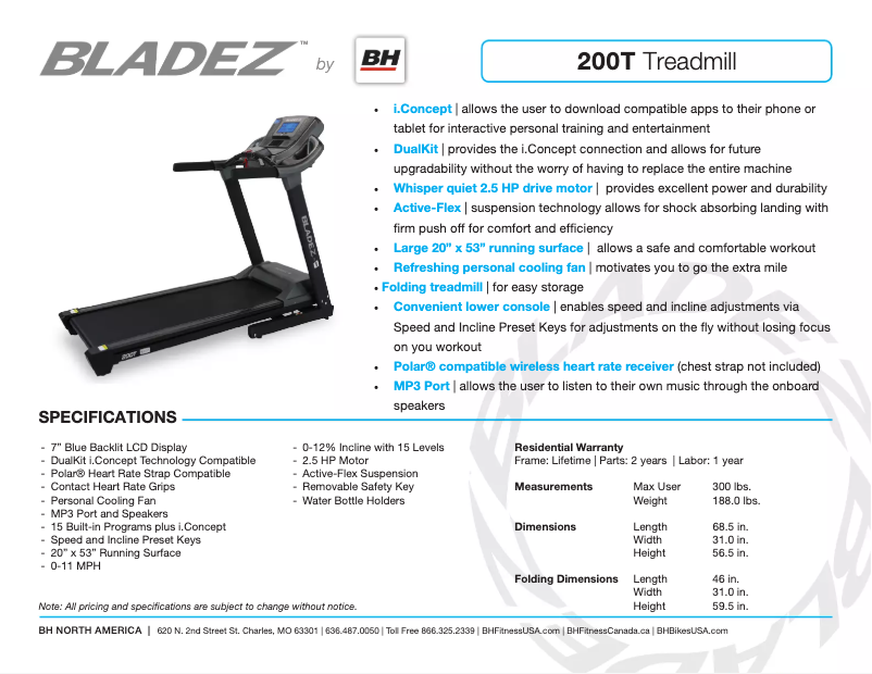 Page 1 de la notice Fiche technique Bladez 200T
