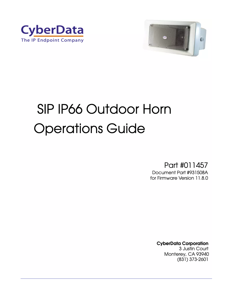Page n°1 - Manuel utilisateur CyberData Systems SIP IP66