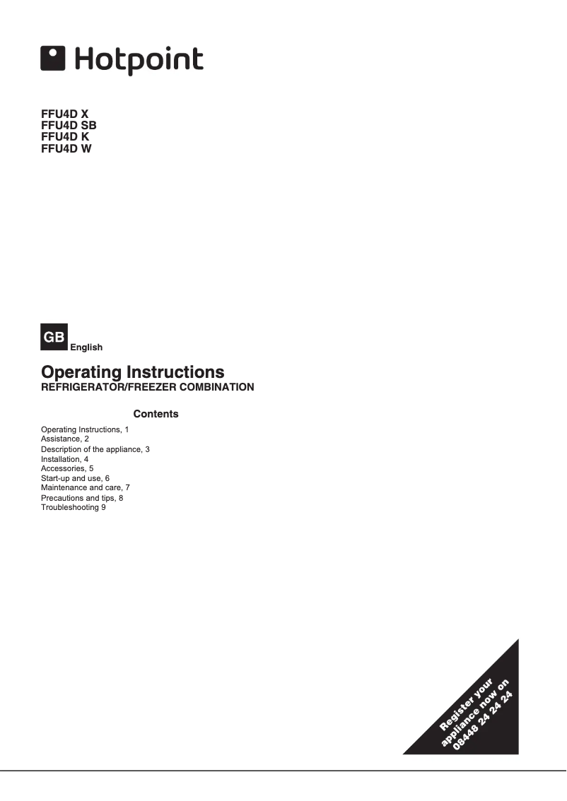 Page 1 de la notice Manuel utilisateur Hotpoint FFU4D.1 X