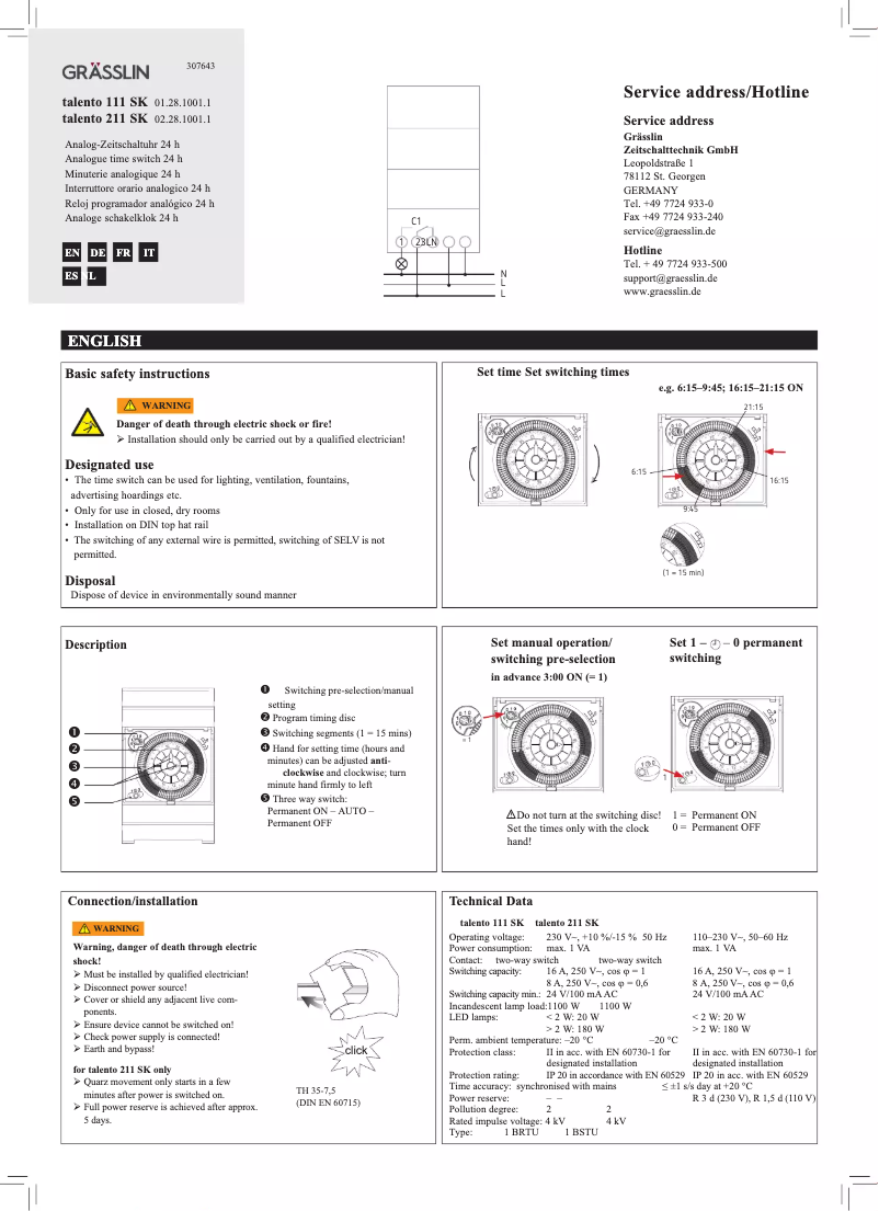 Page n°1 - Fiche technique Grässlin talento 211