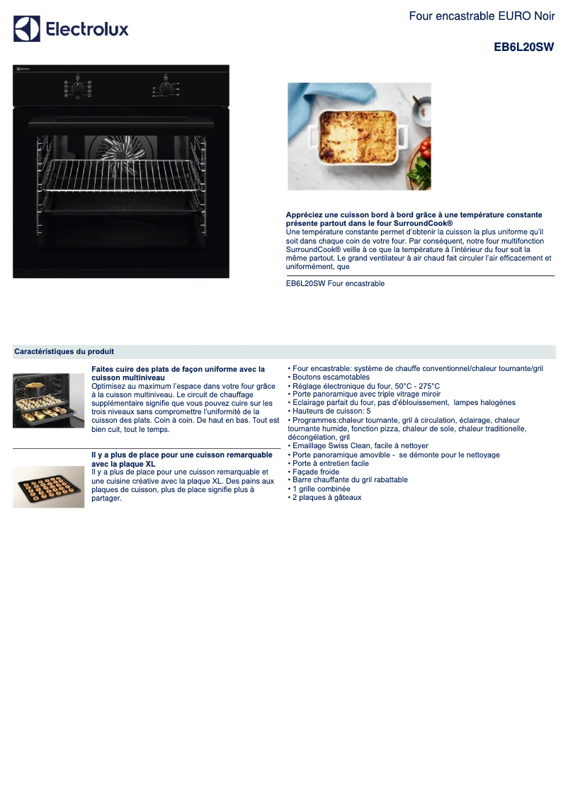 Page n°1 - Fiche technique Electrolux EB6L20SW