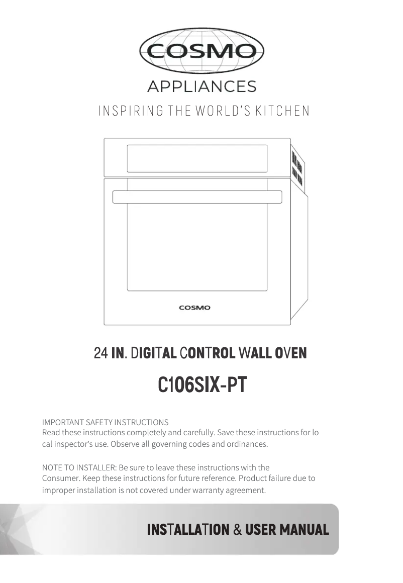 Page 1 de la notice Manuel utilisateur Cosmo C106SIX-PT