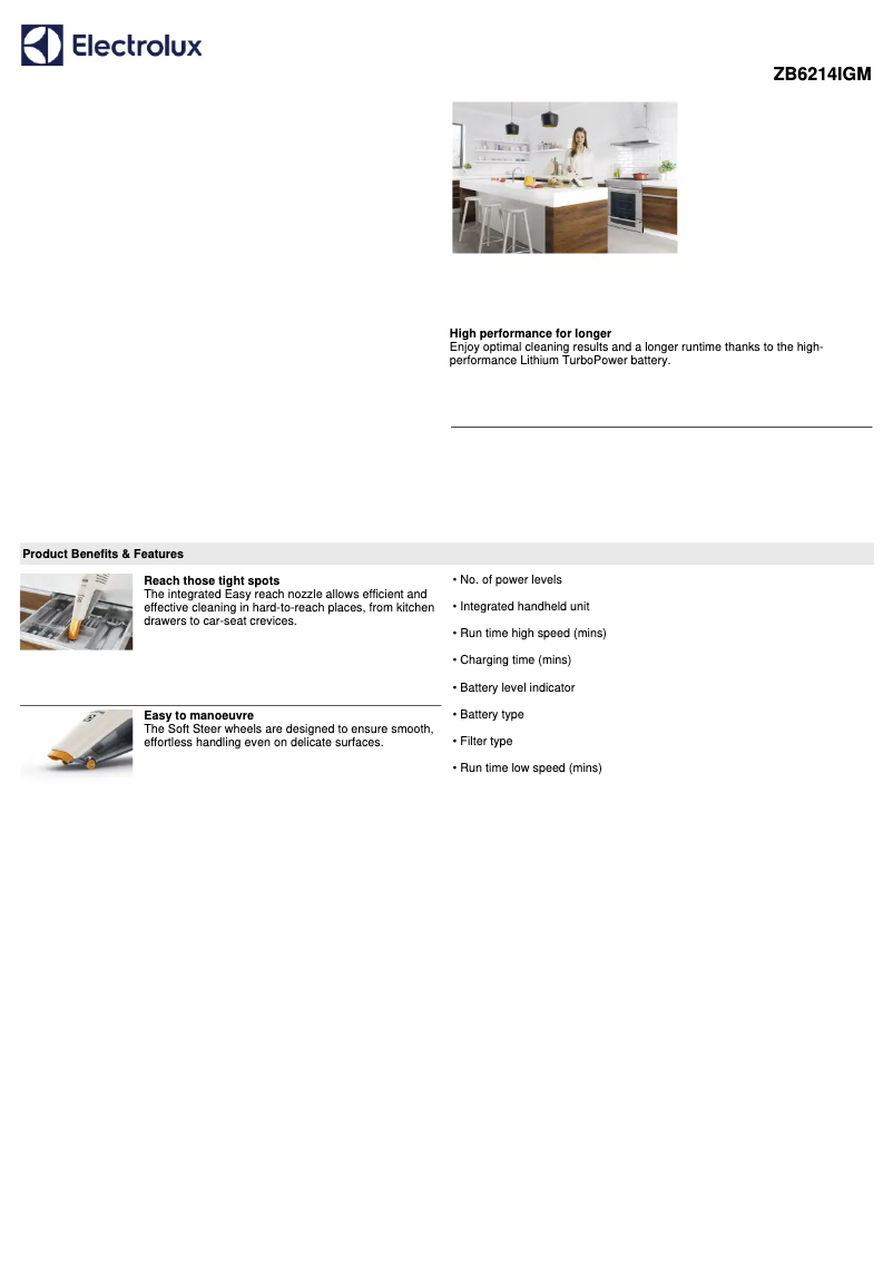 Page 1 de la notice Fiche technique Electrolux Rapido ZB6214IGM