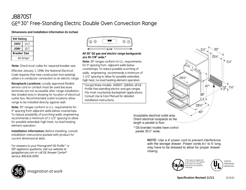 Page n°1 - Fiche technique GE JB870STSS