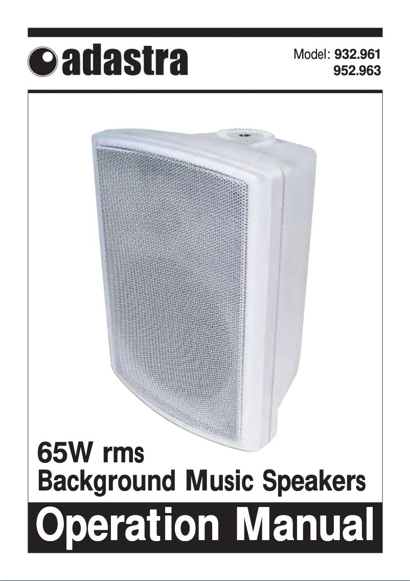 Page 1 de la notice Manuel utilisateur Adastra FSV-W