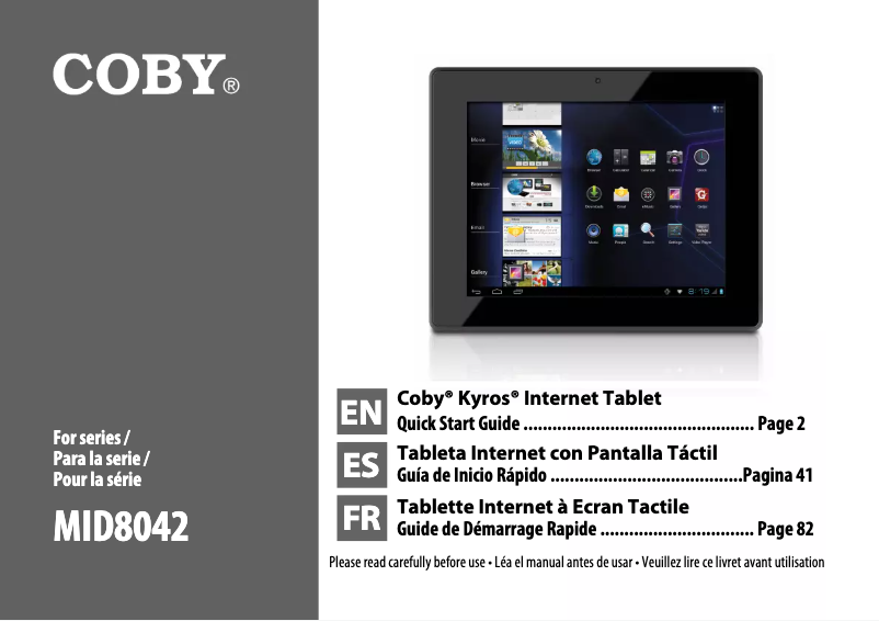 Page 1 de la notice Manuel utilisateur Coby Kyros MID8042
