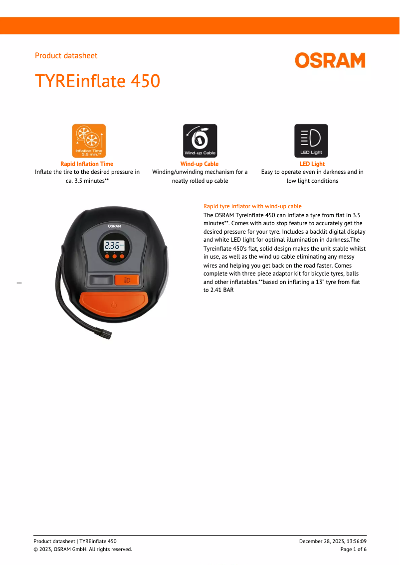 Image de la première page du manuel de l'appareil TYREinflate 450