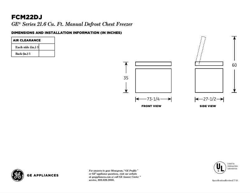 Page n°1 - Fiche technique GE FCM22DHWW