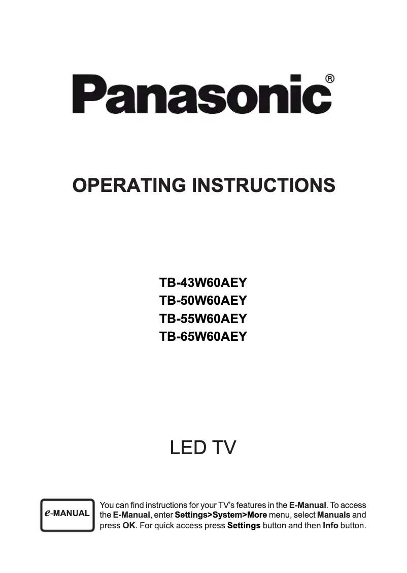 Page 1 de la notice Manuel utilisateur Panasonic TB-65W60AEY
