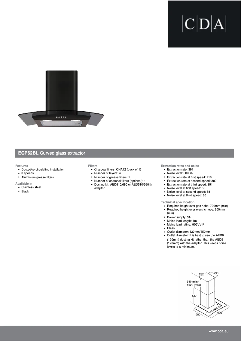 Page n°1 - Fiche technique CDA ECP62BL