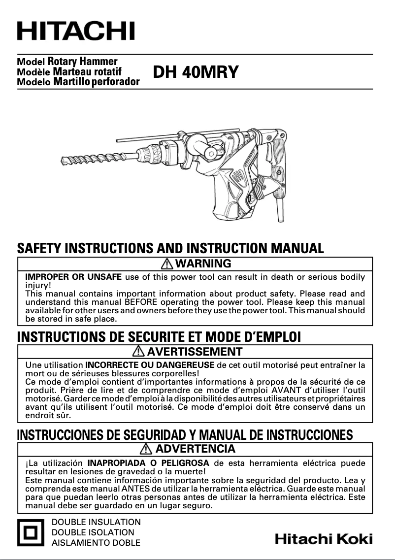 Page 1 de la notice Manuel utilisateur Hitachi DH 40MRY