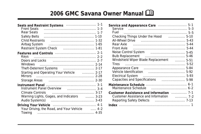 Page 1 de la notice Manuel utilisateur GMC Savana Passenger (2006)