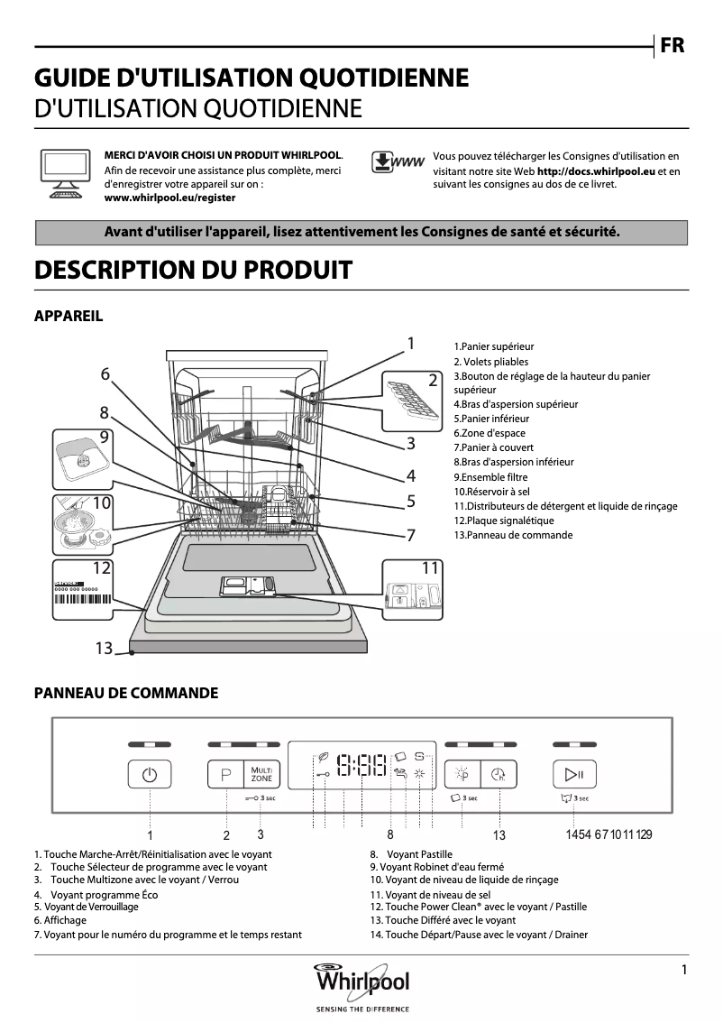 Page 1 de la notice Manuel utilisateur Whirlpool WFC 3C26 P X