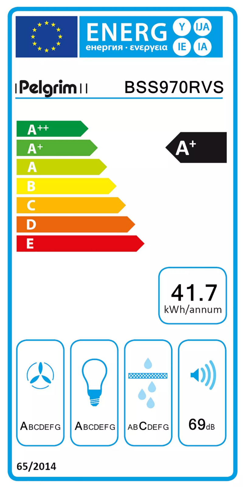 Page 1 de la notice Label énergétique Pelgrim BSS970RVS