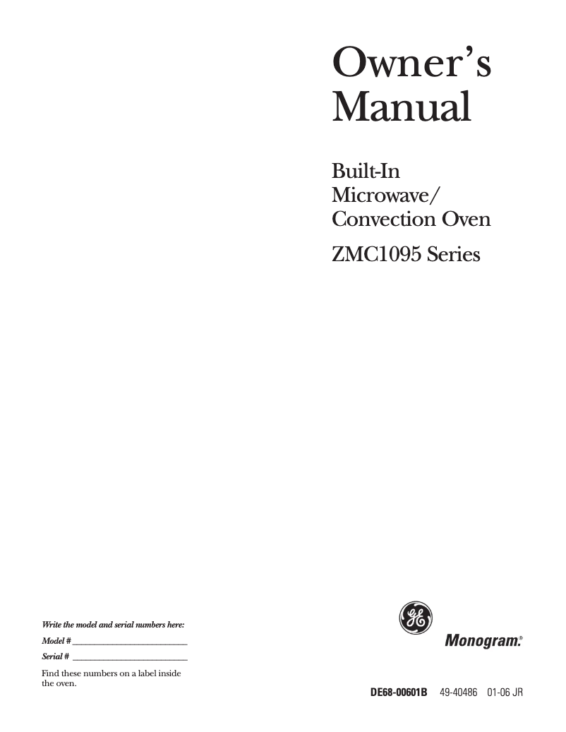 Página 1 del manual Manual de uso y mantenimiento GE ZMC1095WF