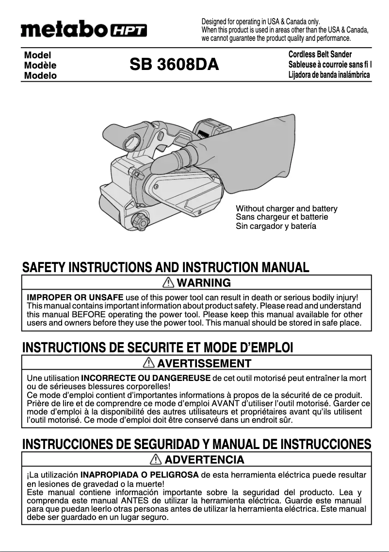 Page 1 de la notice Manuel utilisateur Metabo 3608DA