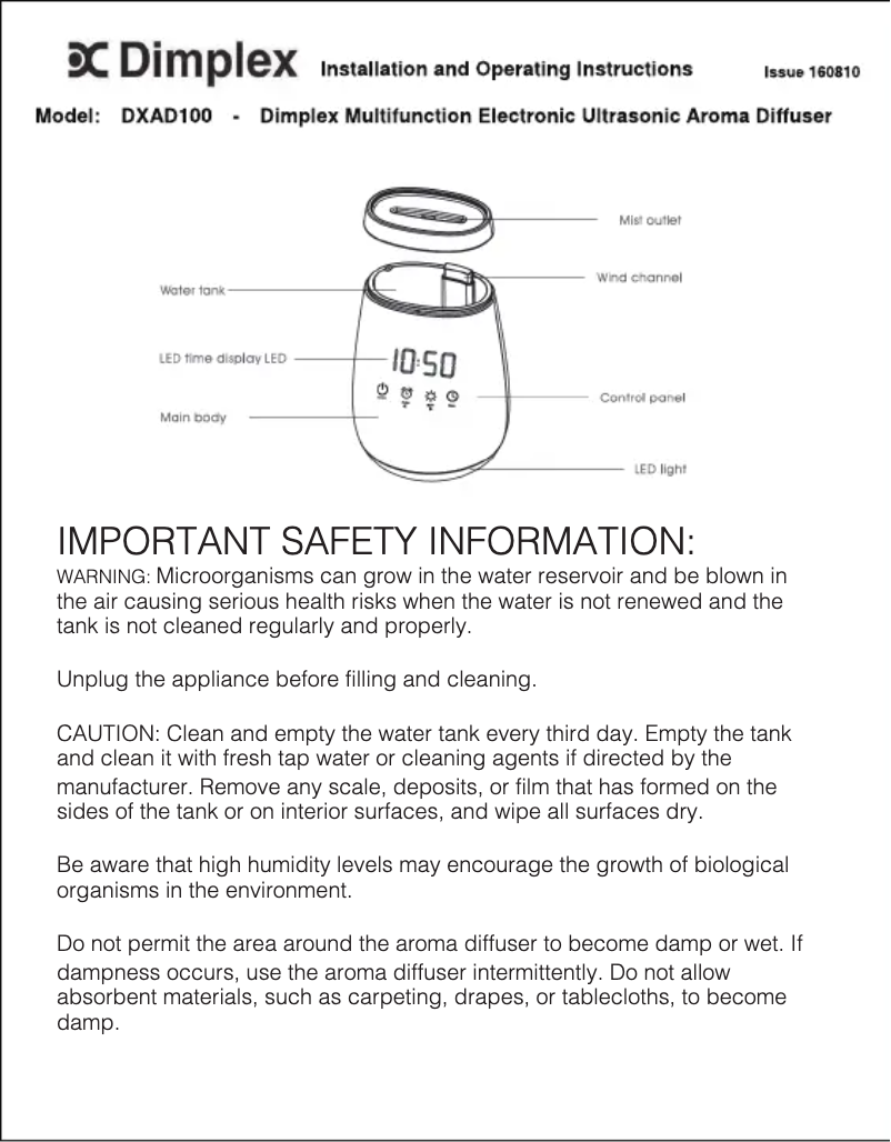 Page 1 de la notice Manuel utilisateur Dimplex DXAD100