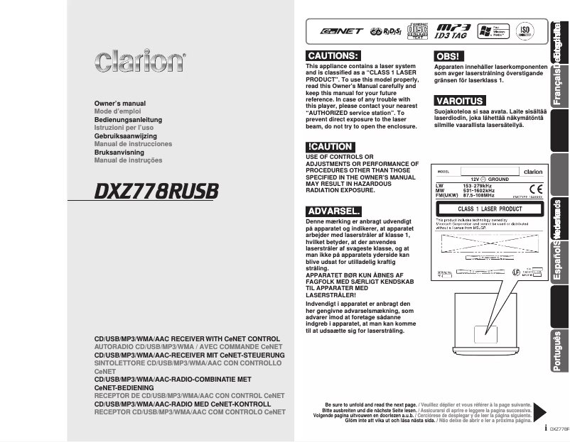 Image de la première page du manuel de l'appareil DXZ778RUSB