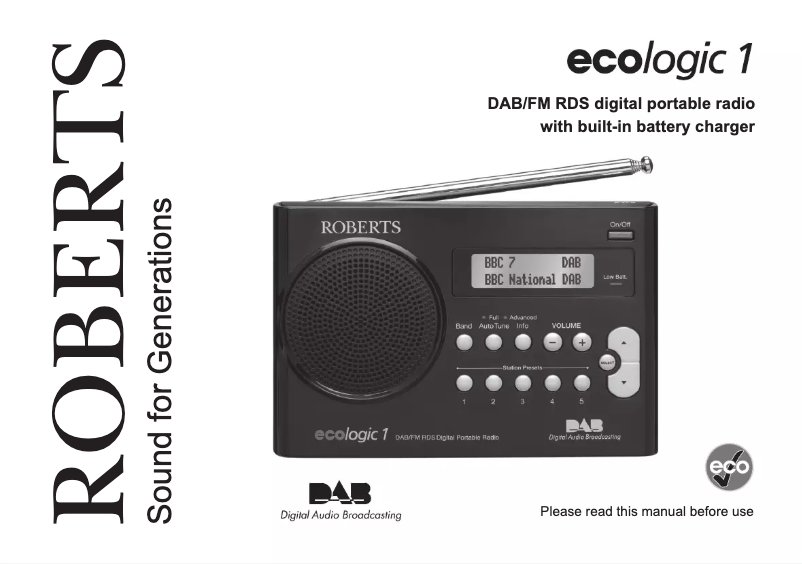 Page 1 de la notice Manuel utilisateur Roberts Ecologic 1