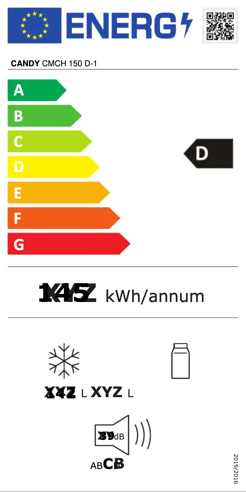 Page n°1 - Label énergétique Candy CMCH 150 D-1