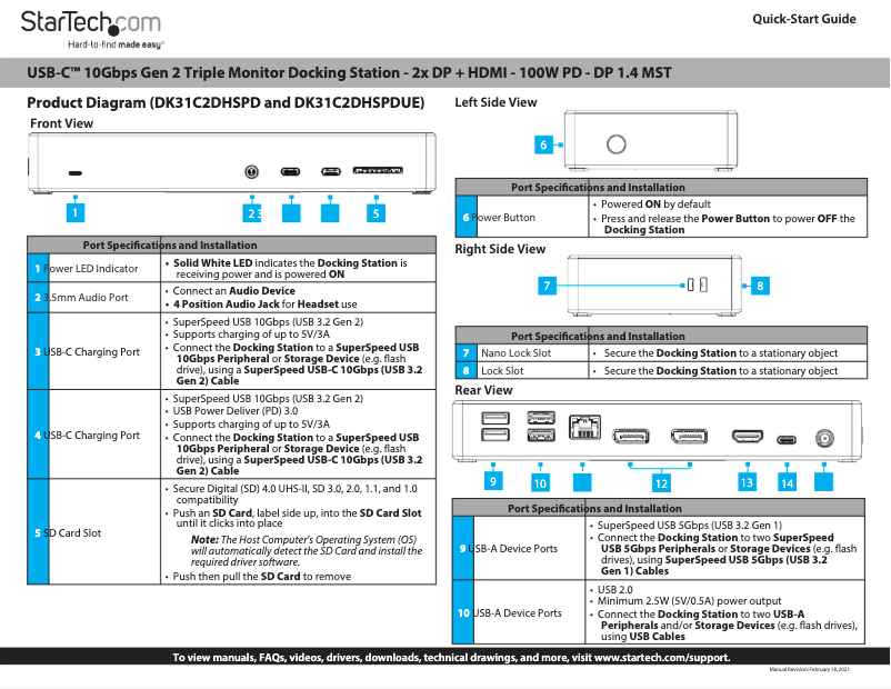 Page n°1 - Manuel utilisateur StarTech.com DK31C2DHSPDUE