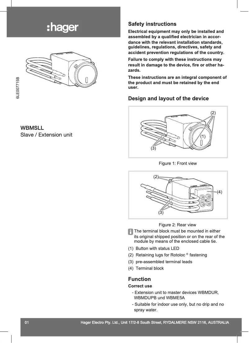 Page 1 de la notice Manuel utilisateur Hager WBMSLL