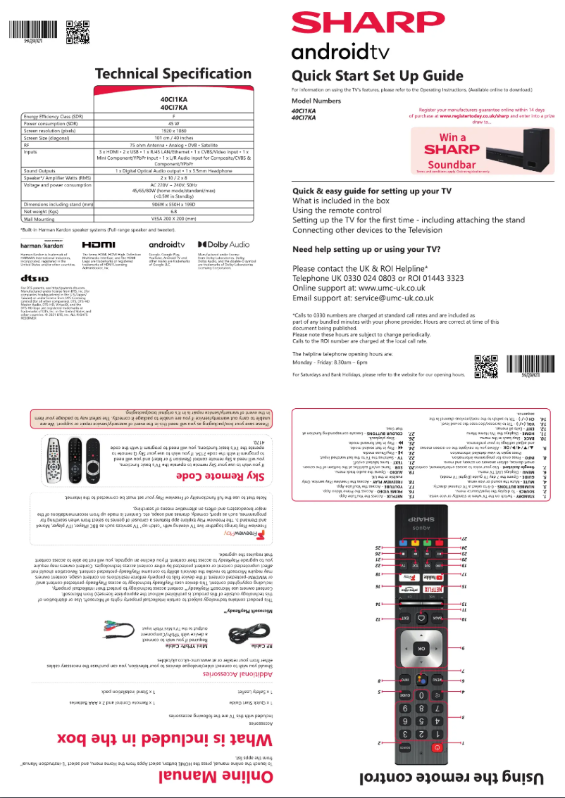 Page n°1 - Guide de démarrage rapide Sharp 40CI1KA