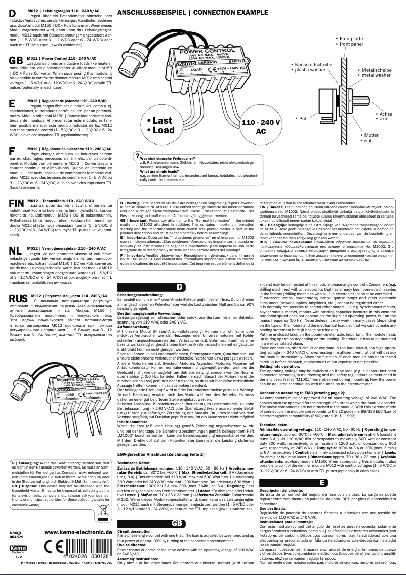 Image de la première page du manuel de l'appareil M012