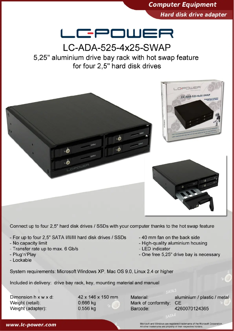 Page n°1 - Fiche technique LC-Power LC-ADA-525-4x25-SWAP