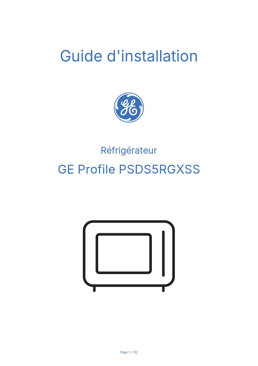 Page n°1 - Guide d'installation GE Profile PSDS5RGXSS