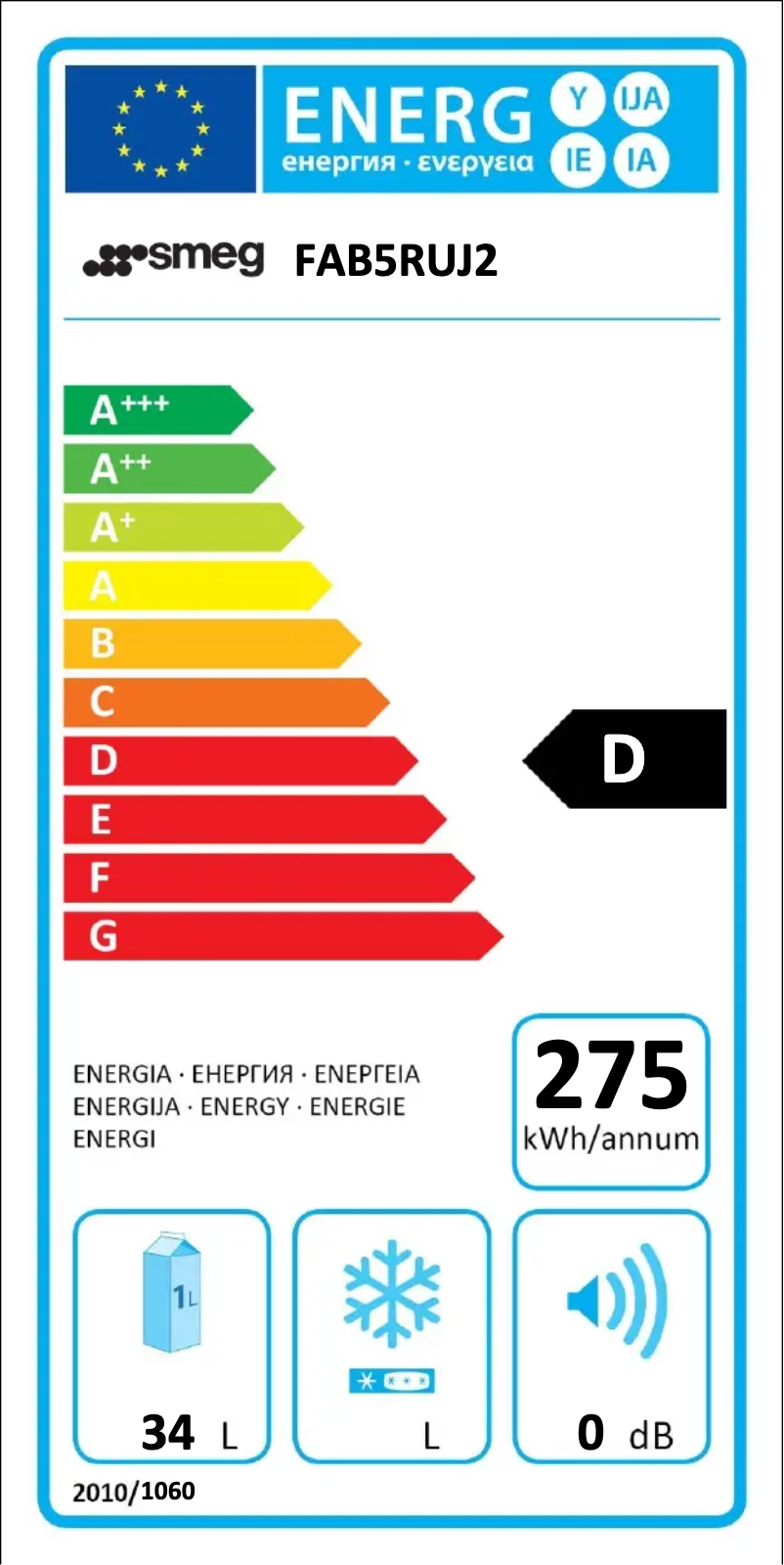 Page n°1 - Label énergétique Smeg FAB5RUJ2