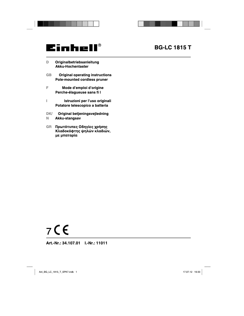 Page n°1 - Manuel utilisateur Einhell BG-LC 1815 T