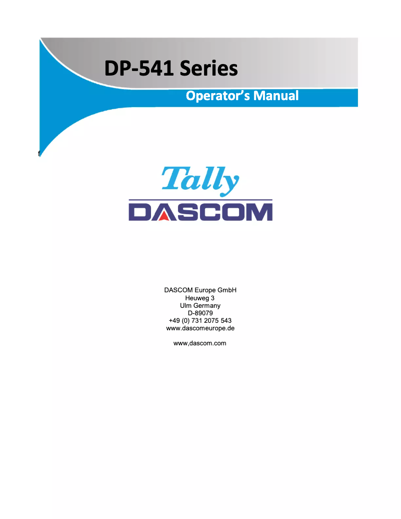 Page n°1 - Manuel utilisateur Dascom Tally DP-541 SE